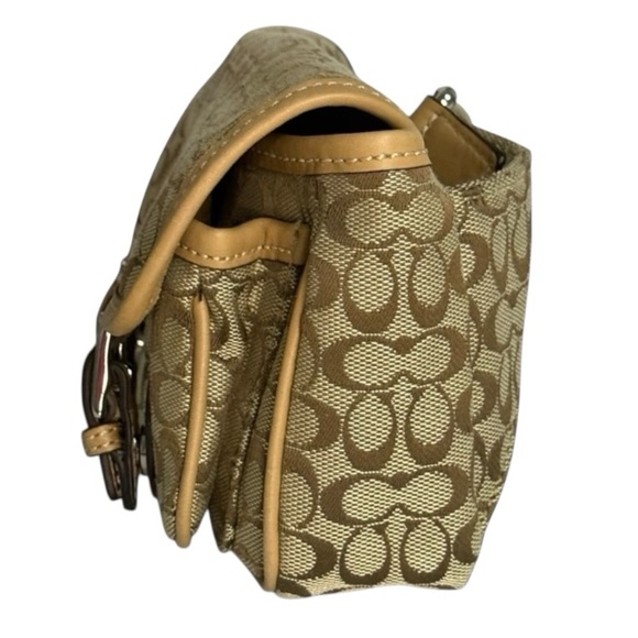 Coach Vintage Y2K Signature Jacquard Belt Bag Crossbody Tan Leather w Dust Bag - Picture 5 of 10